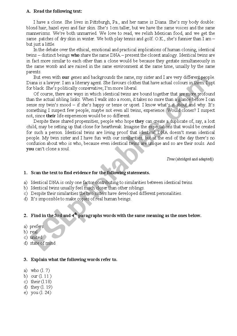 cloning worksheet