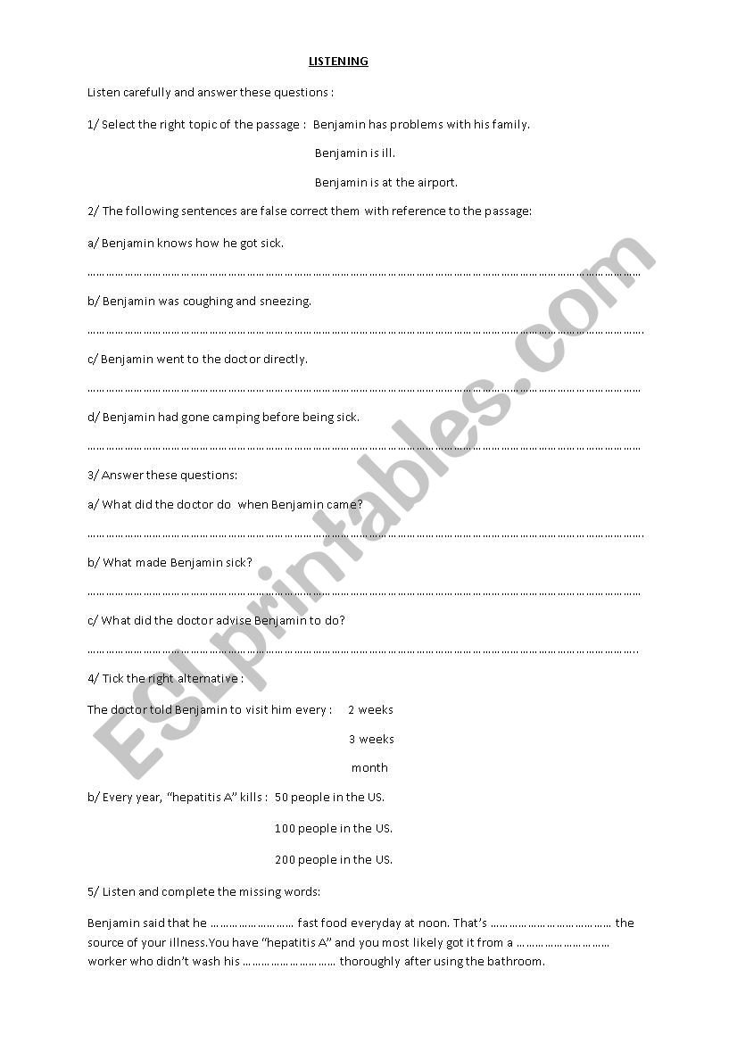 listening gor 9th form pupils worksheet