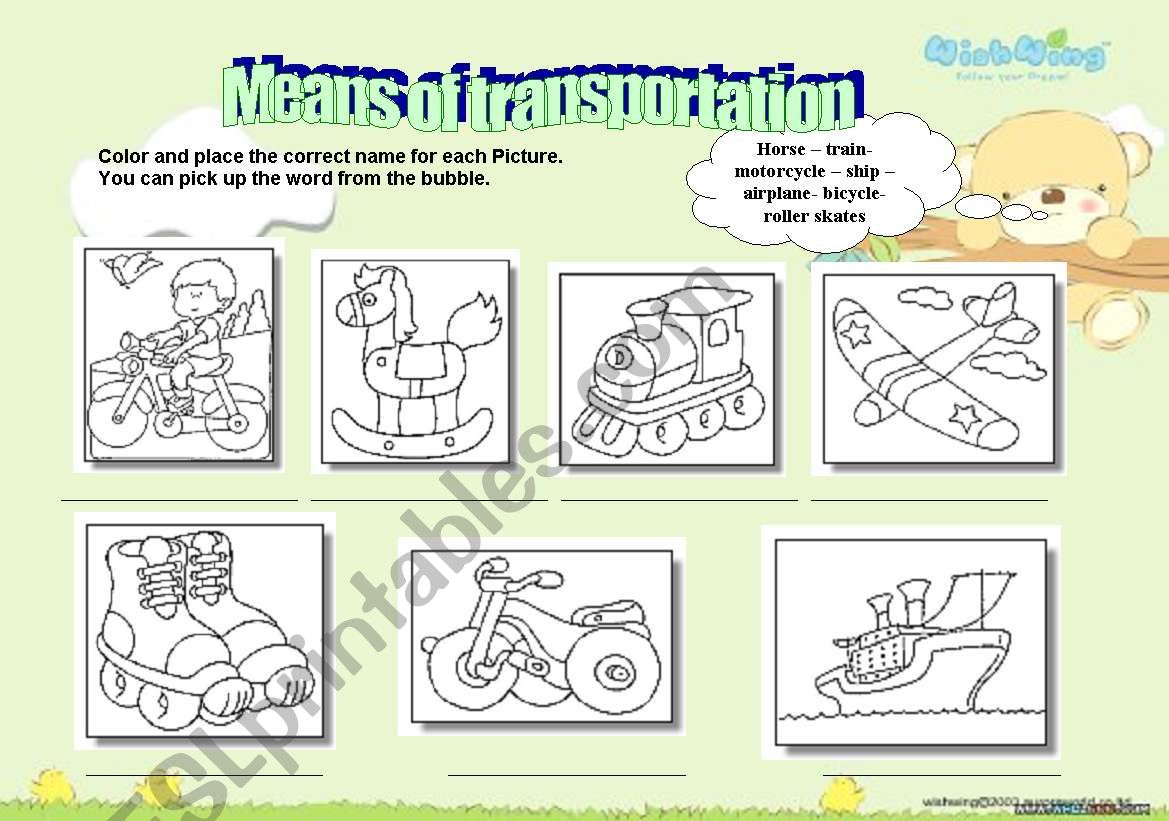 means of transportation worksheet