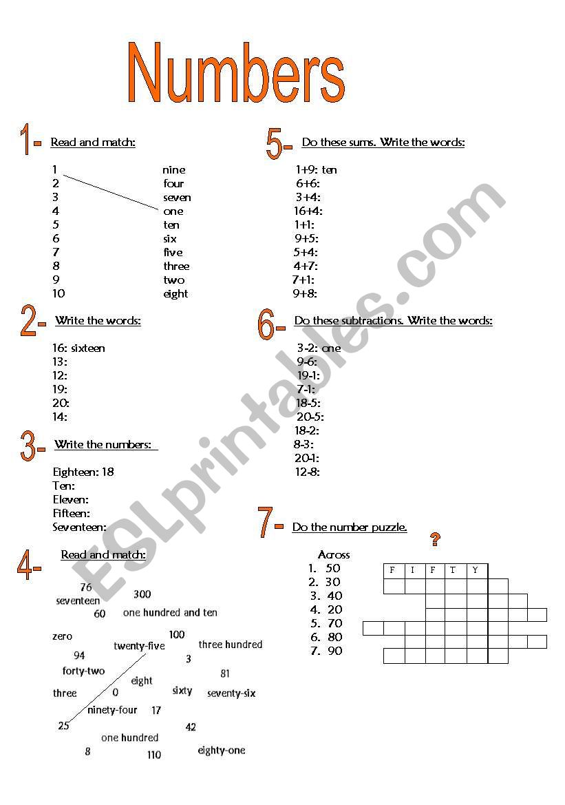 Numbers 1- 20, days and months