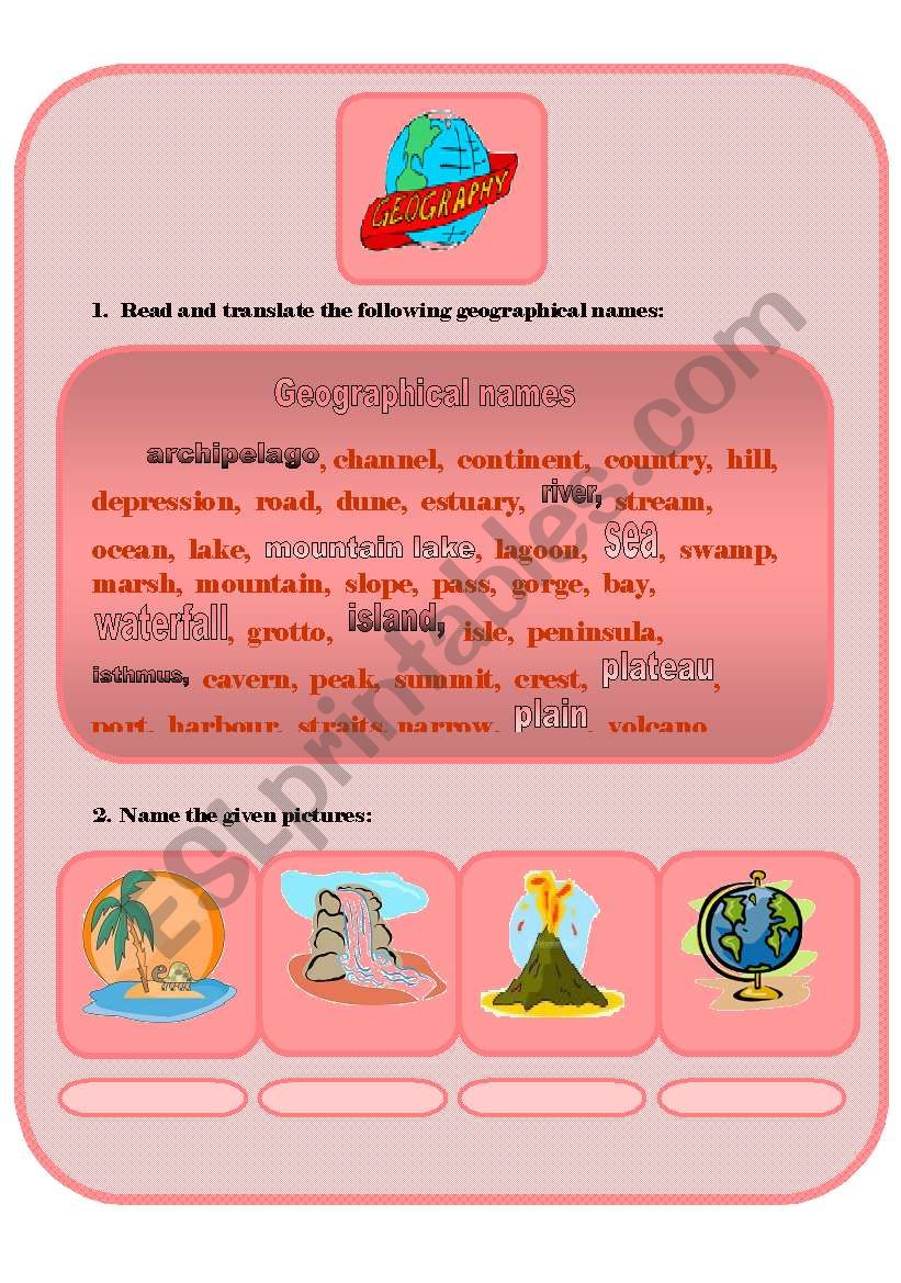 Geographical names worksheet