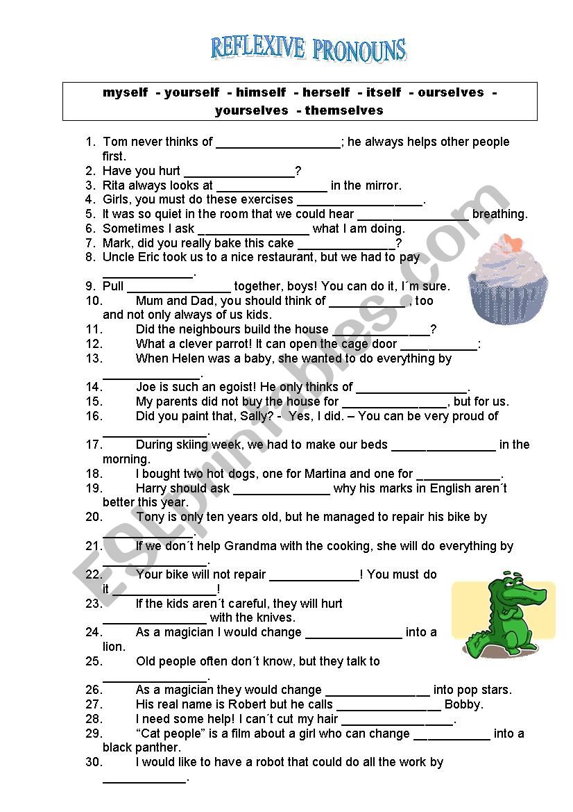 Reflexive pronouns worksheet