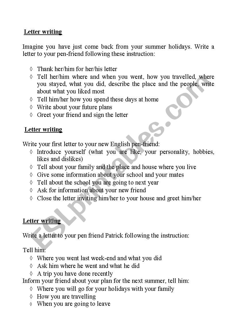 Letter writing worksheet