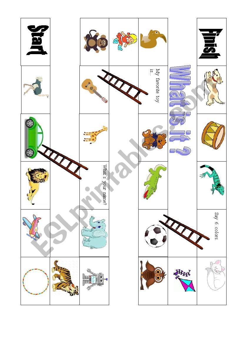 Board game animals and toys worksheet