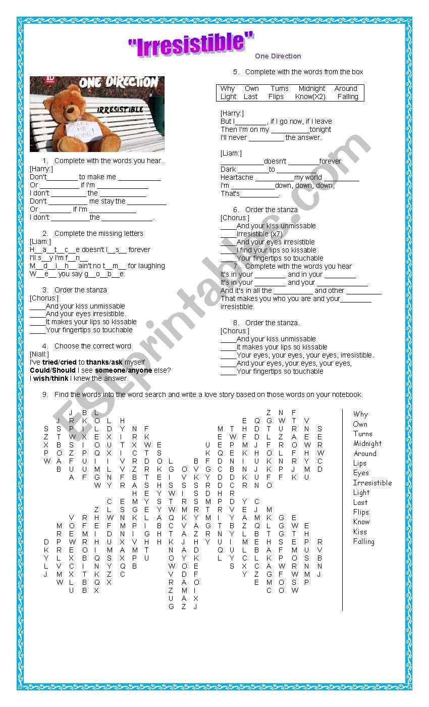 Irresistible (One Direction) worksheet