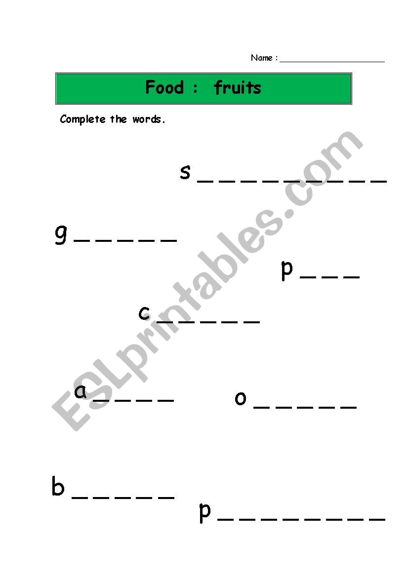 Fruits worksheet