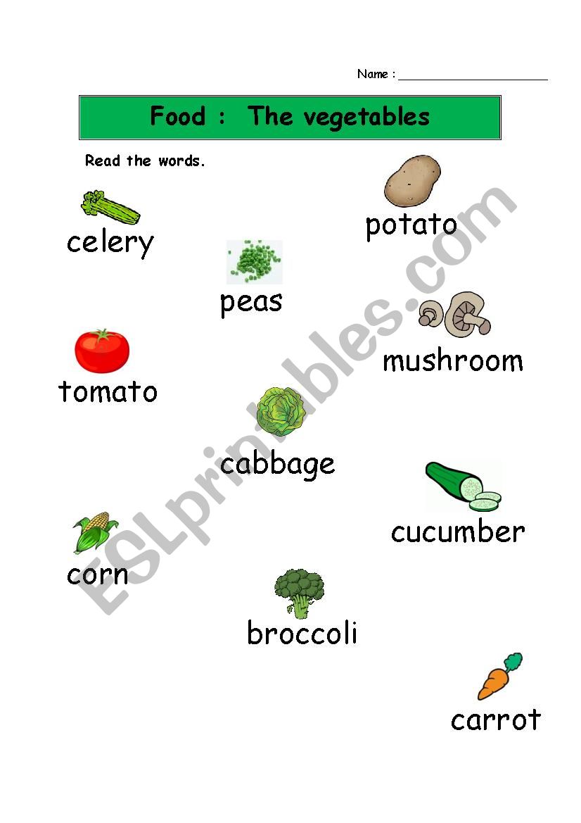 Vegetables worksheet