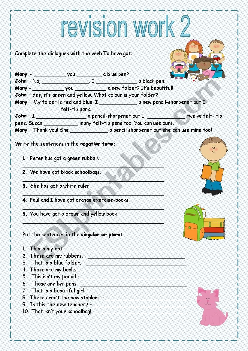 Revision work for beginners 2 worksheet