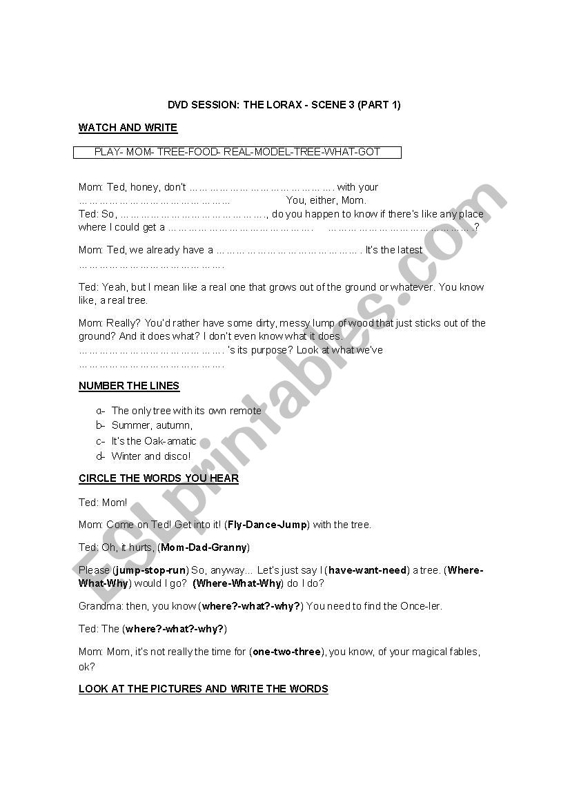 THE LORAX DVD SESSION worksheet