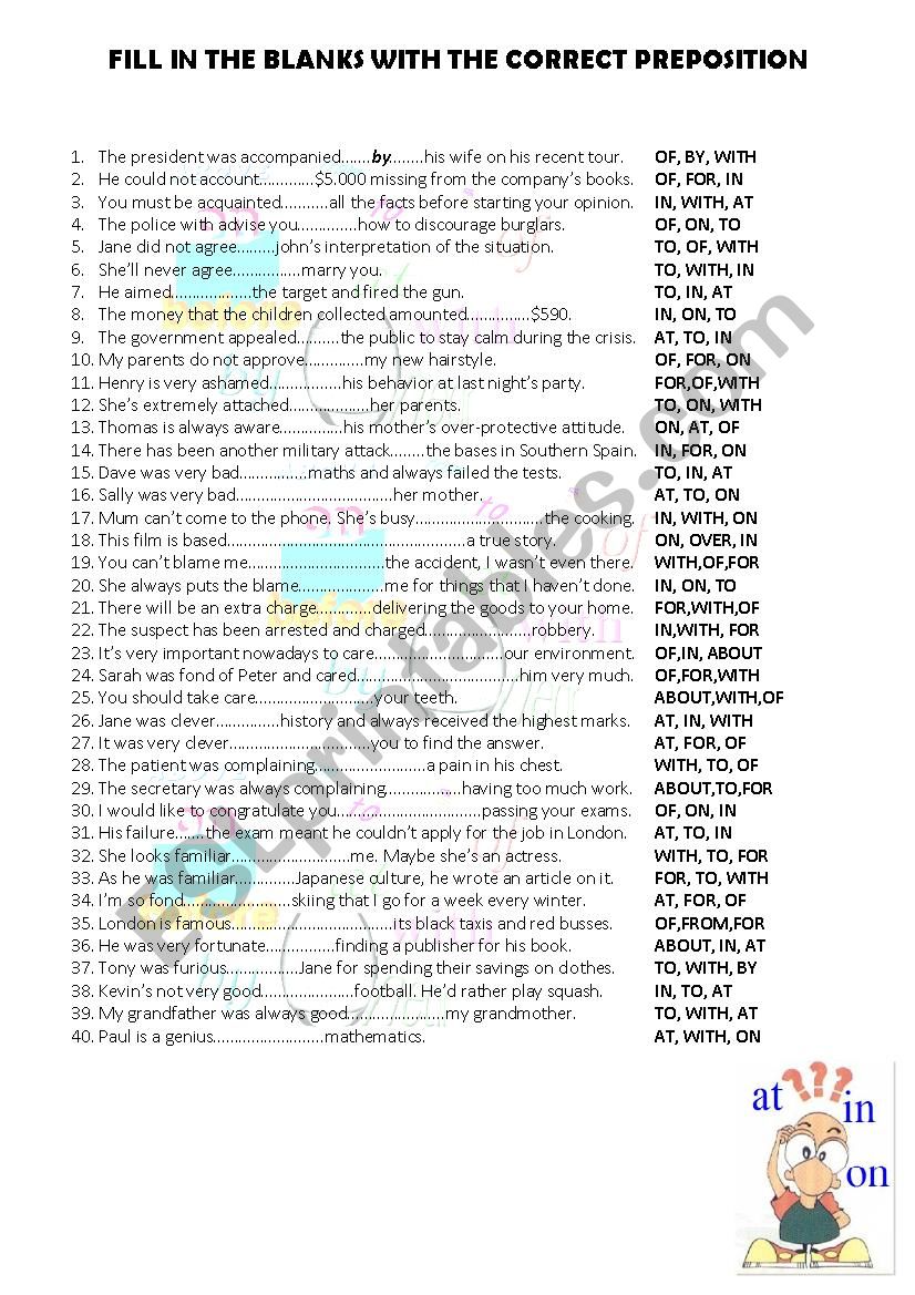 Prepositions worksheet