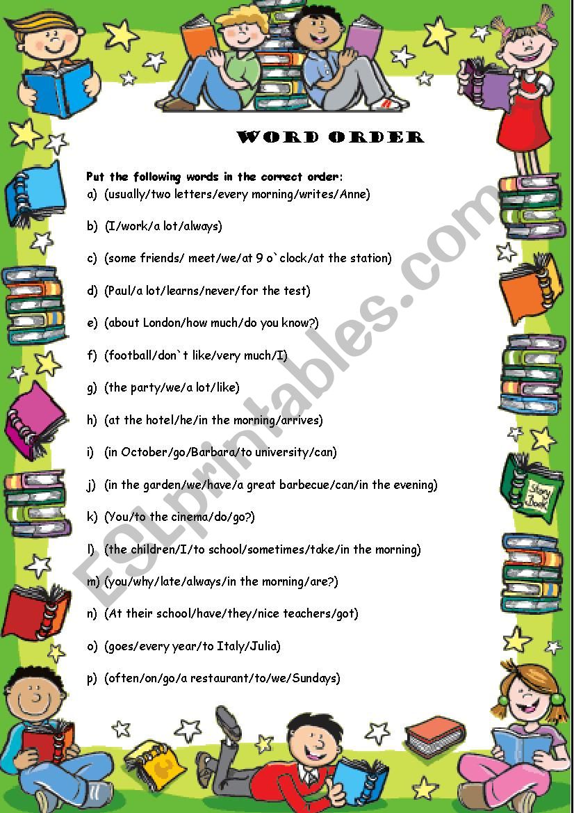 word order worksheet