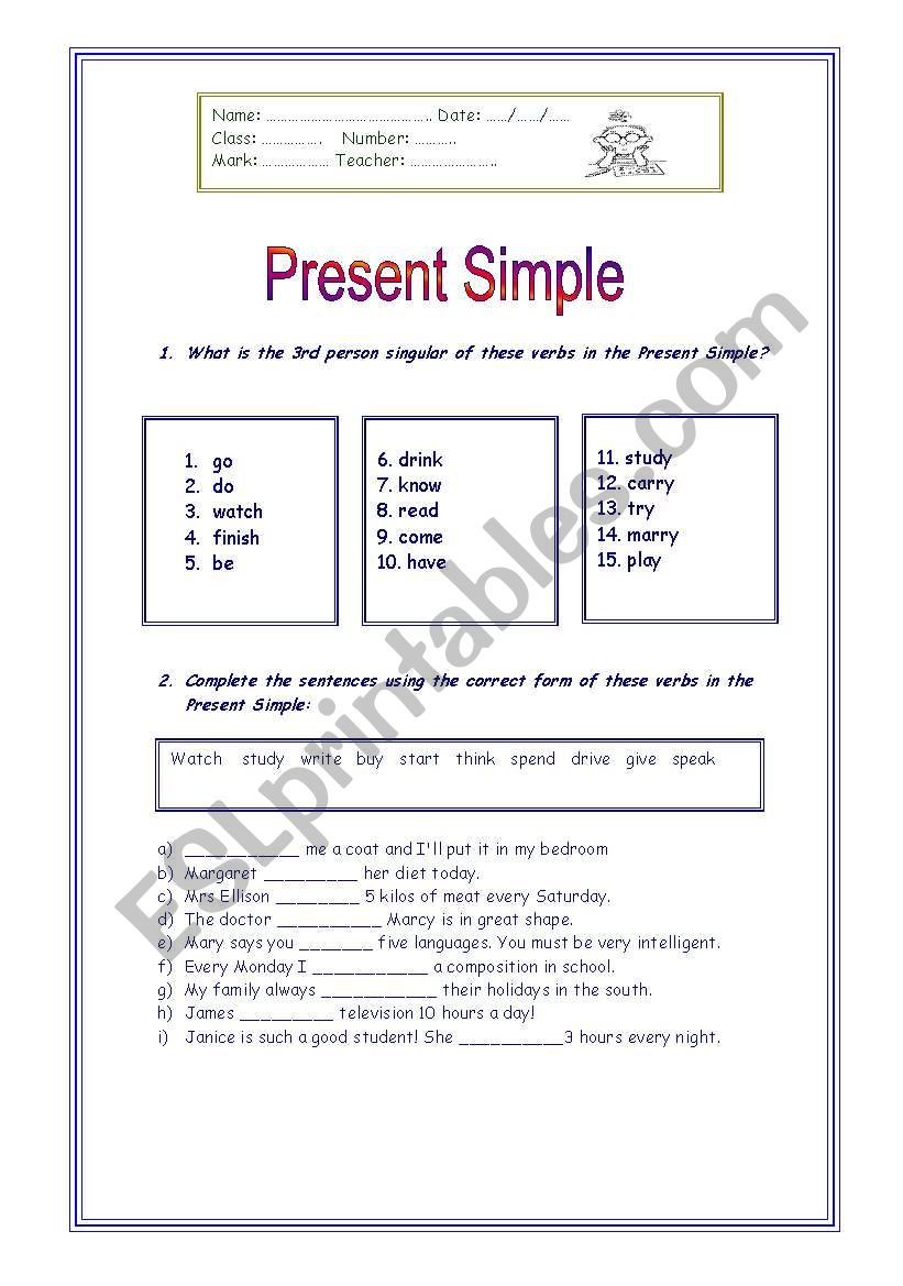Present Simple (review) worksheet