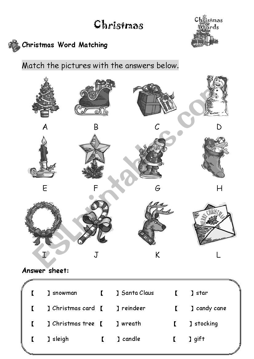 Christmas Words Matching worksheet