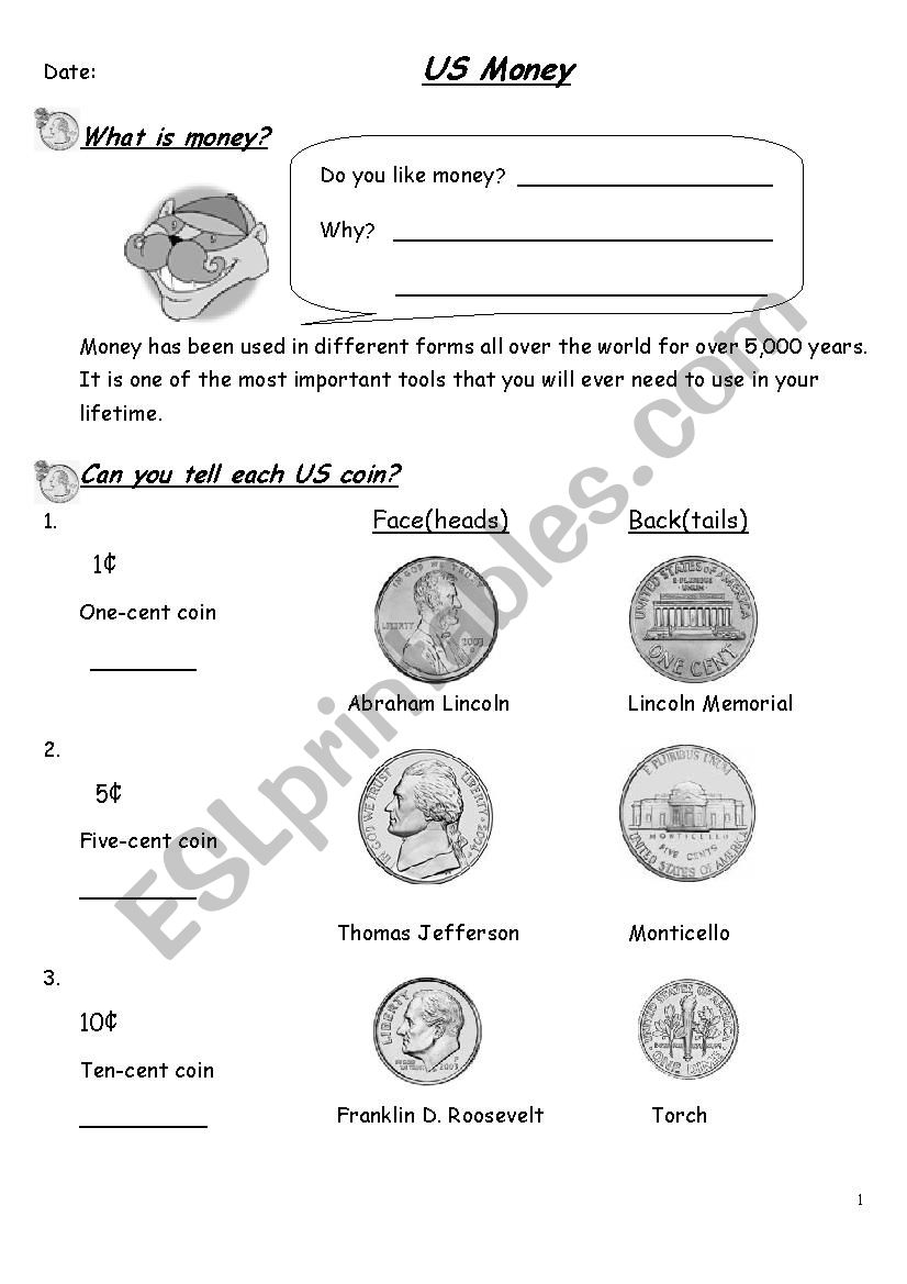 currency teaching worksheet