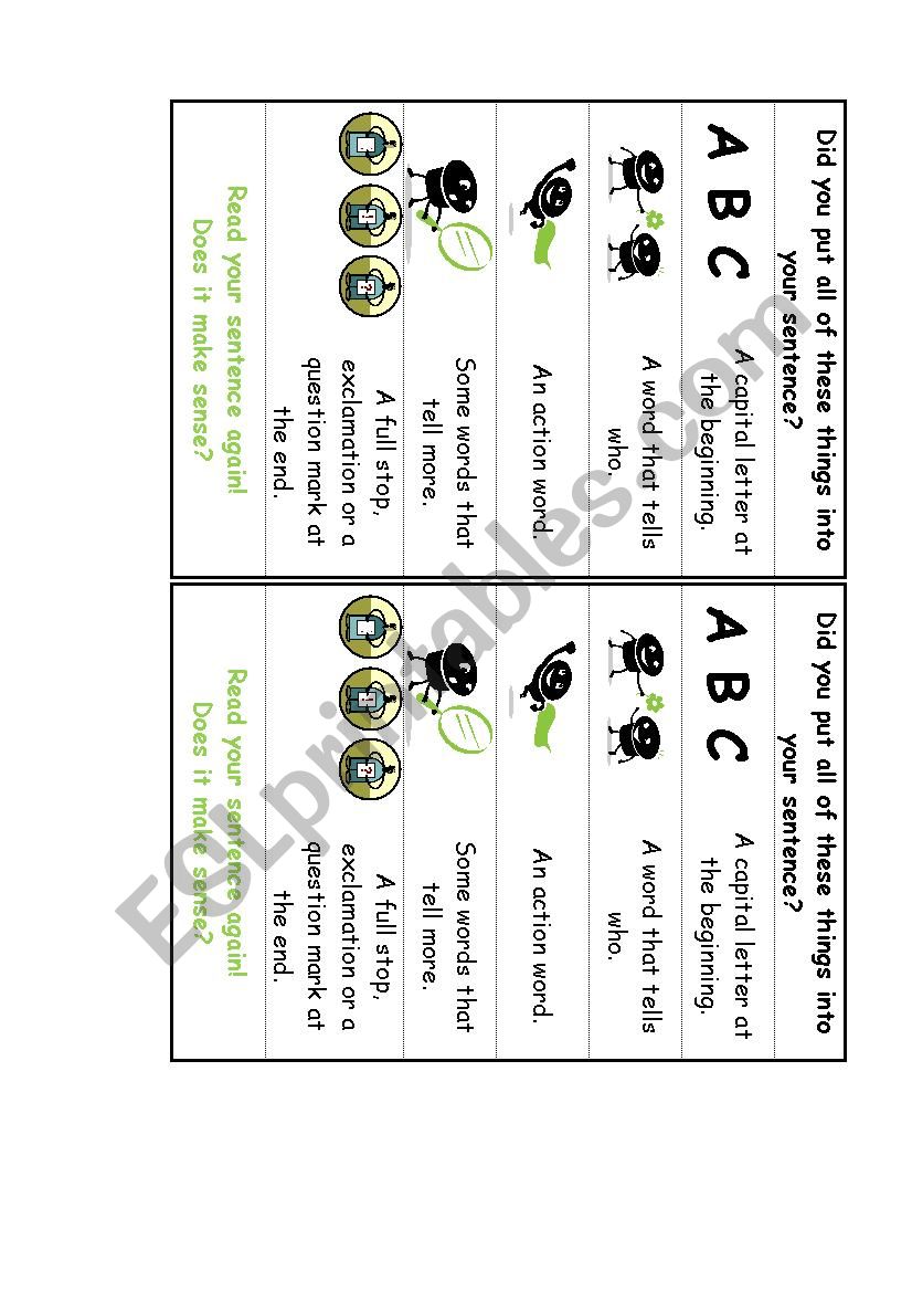 Sentence Check List for Yr1 students