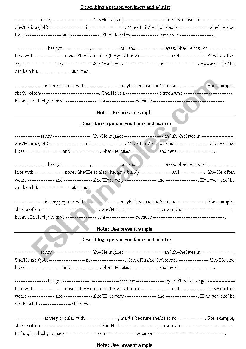 Describing a person worksheet