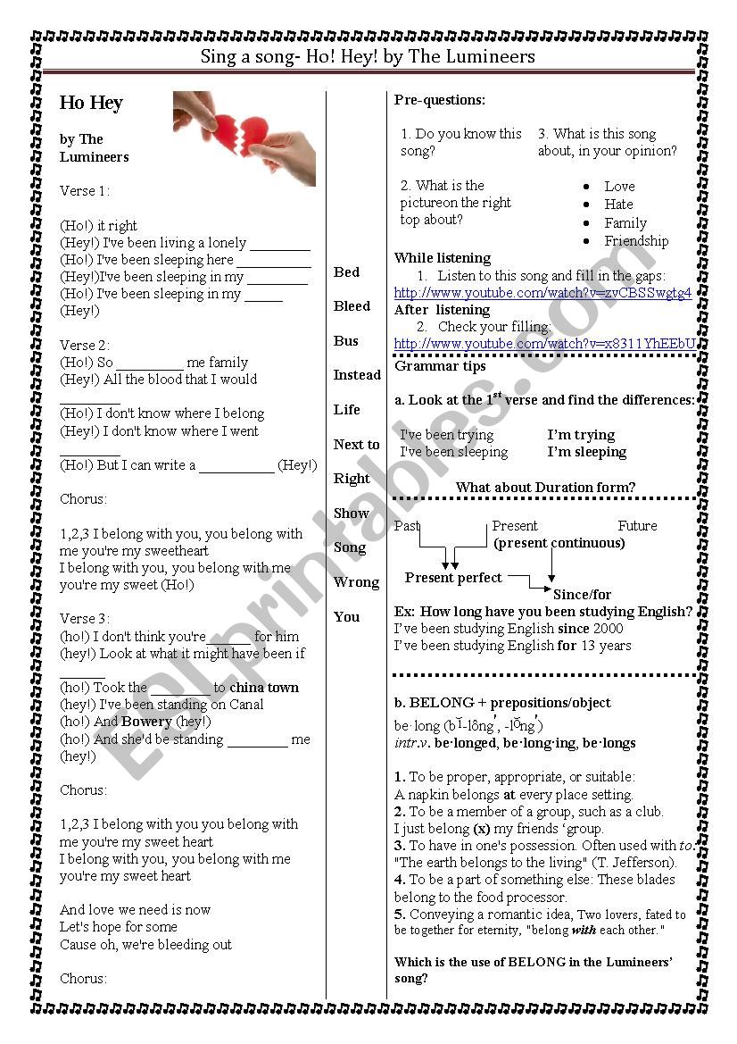 sing a song- duration form worksheet