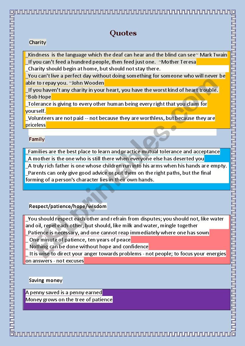 familiar quotes worksheet