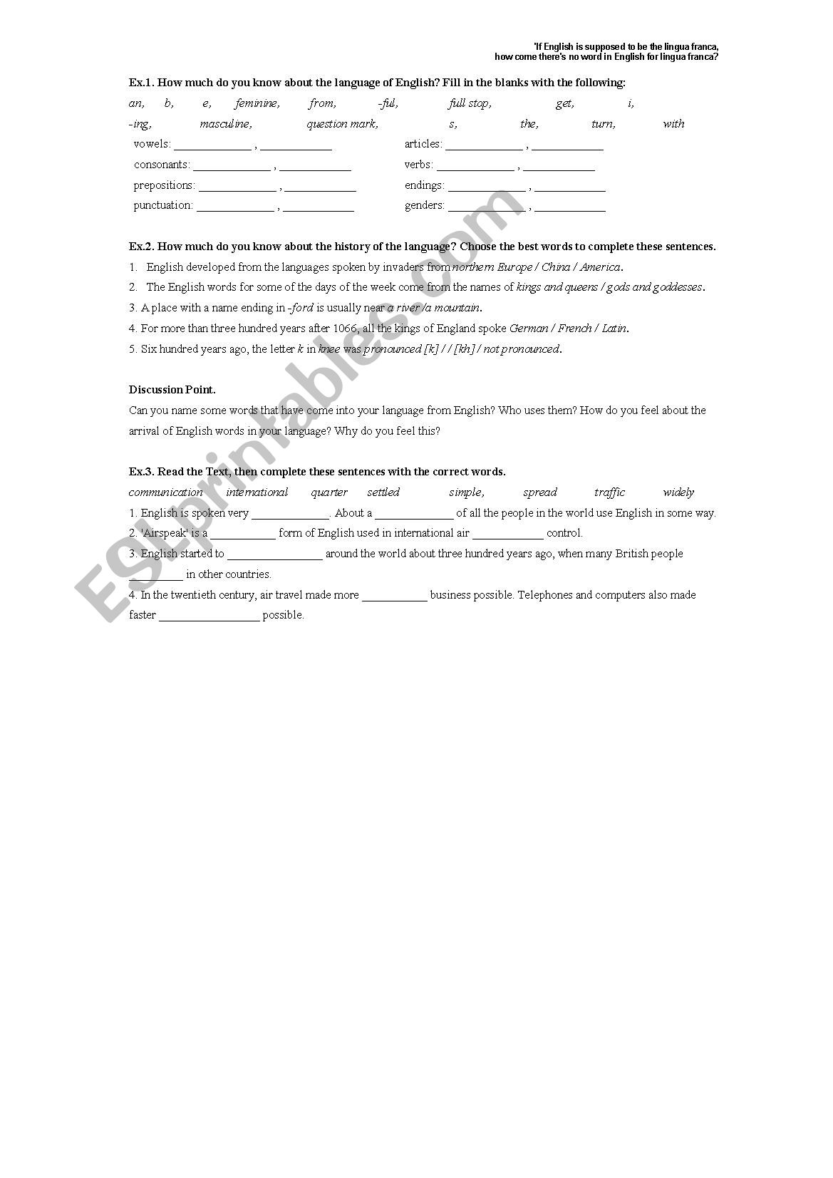 A world language worksheet