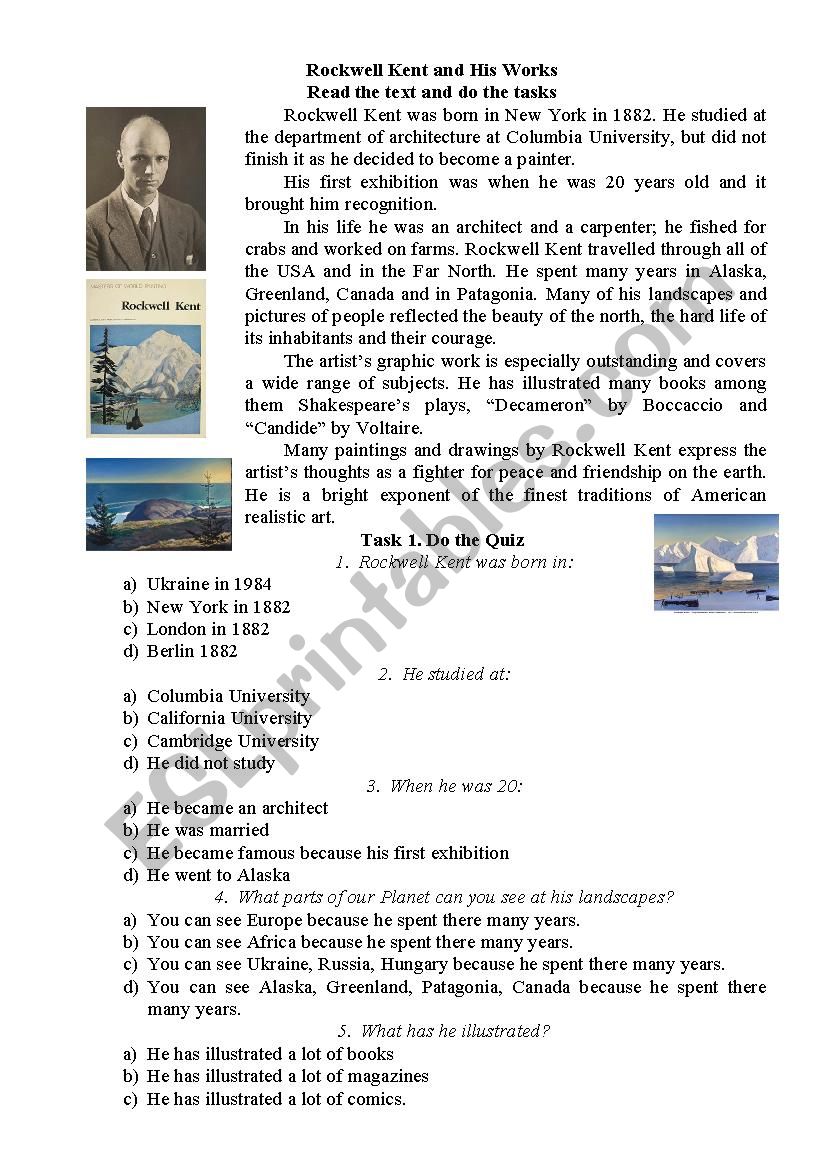 Rockwell Kent and His Works worksheet