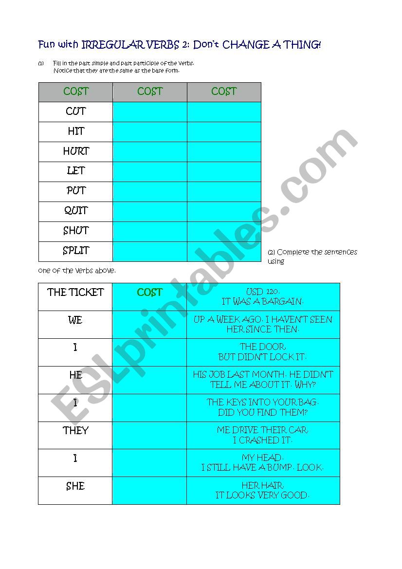 Fun with irregular verbs 2 worksheet