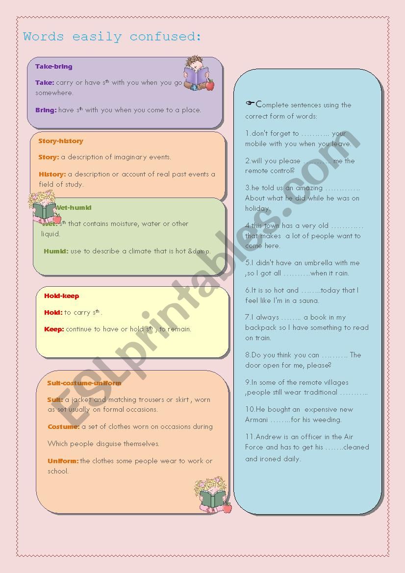 word easily confused worksheet