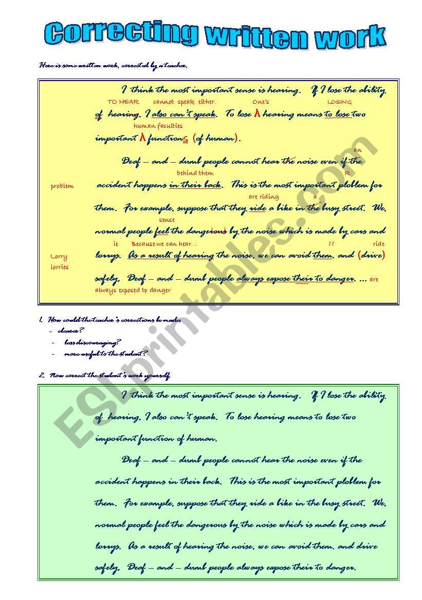 Correcting Written Work worksheet