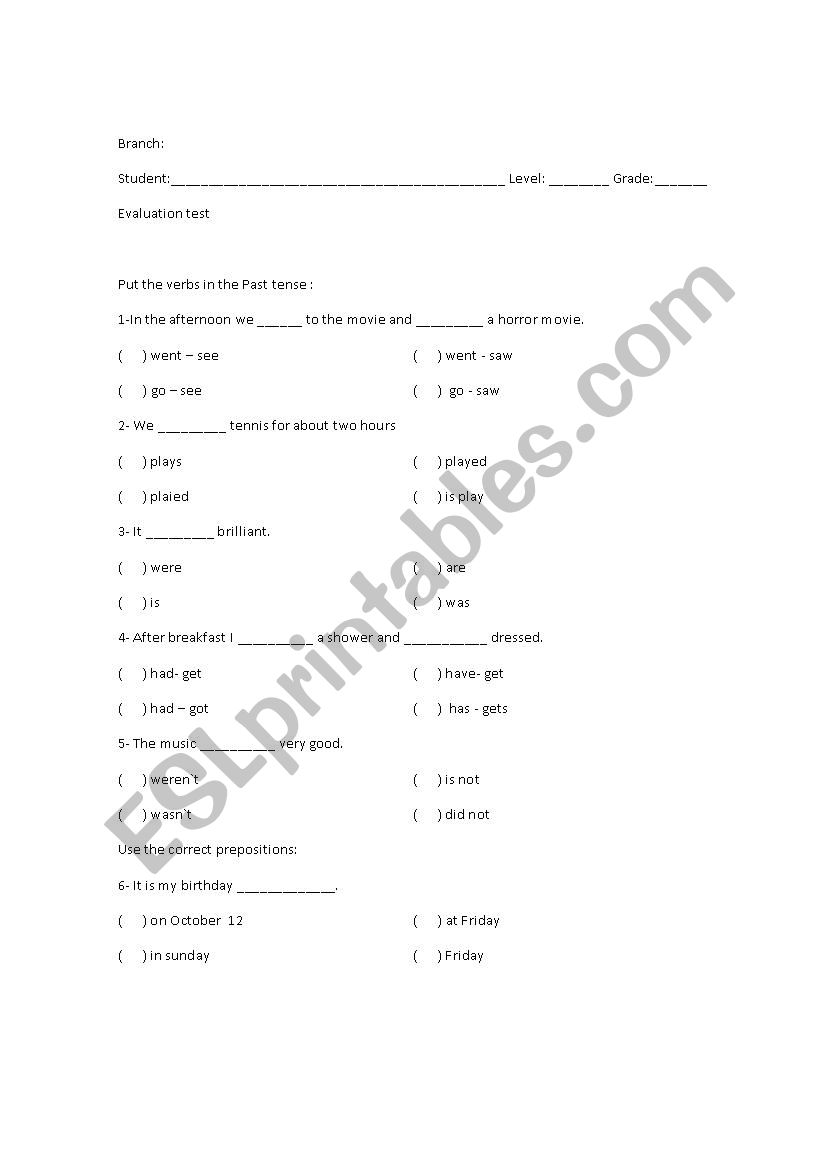 general evaluation worksheet