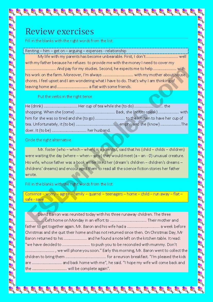 Pre test one review exercises 