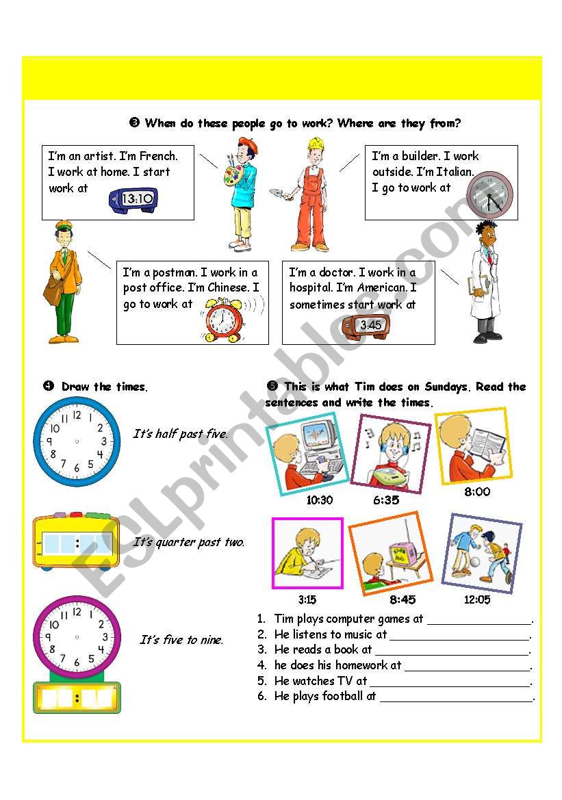 Telling the time - tasks - part II