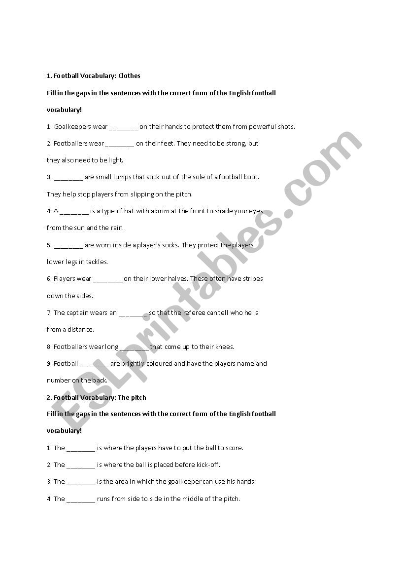 football worksheet worksheet