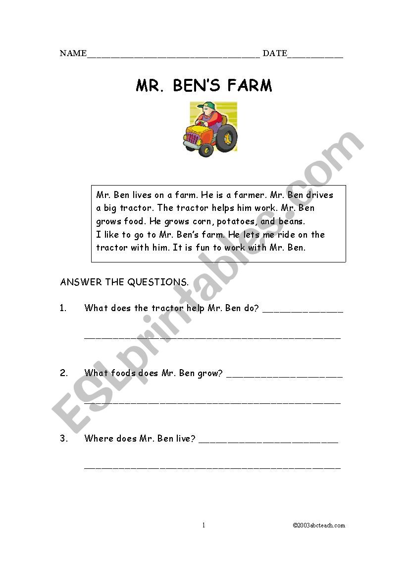 farmer worksheet