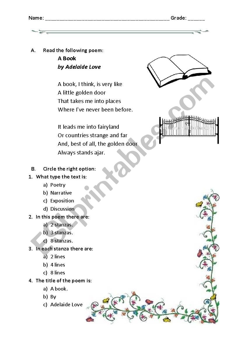 a poem about school worksheet