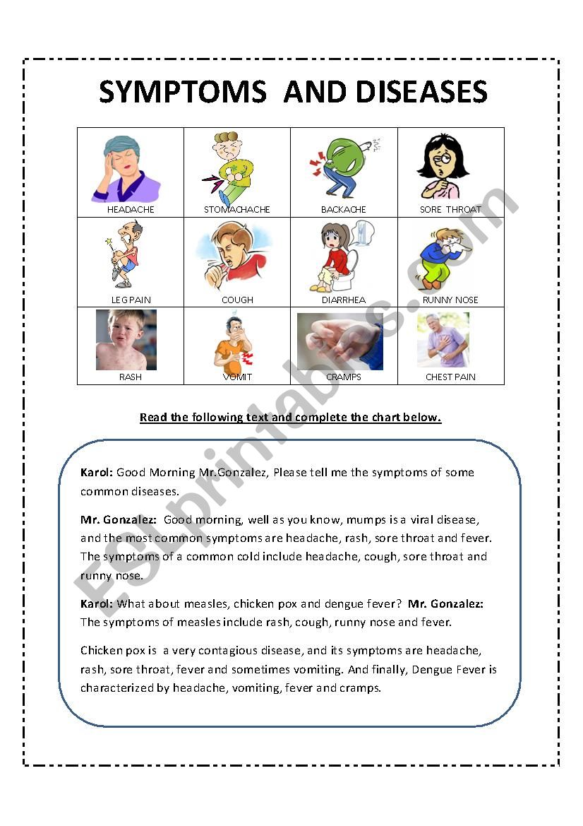 Diseases and symptoms worksheet