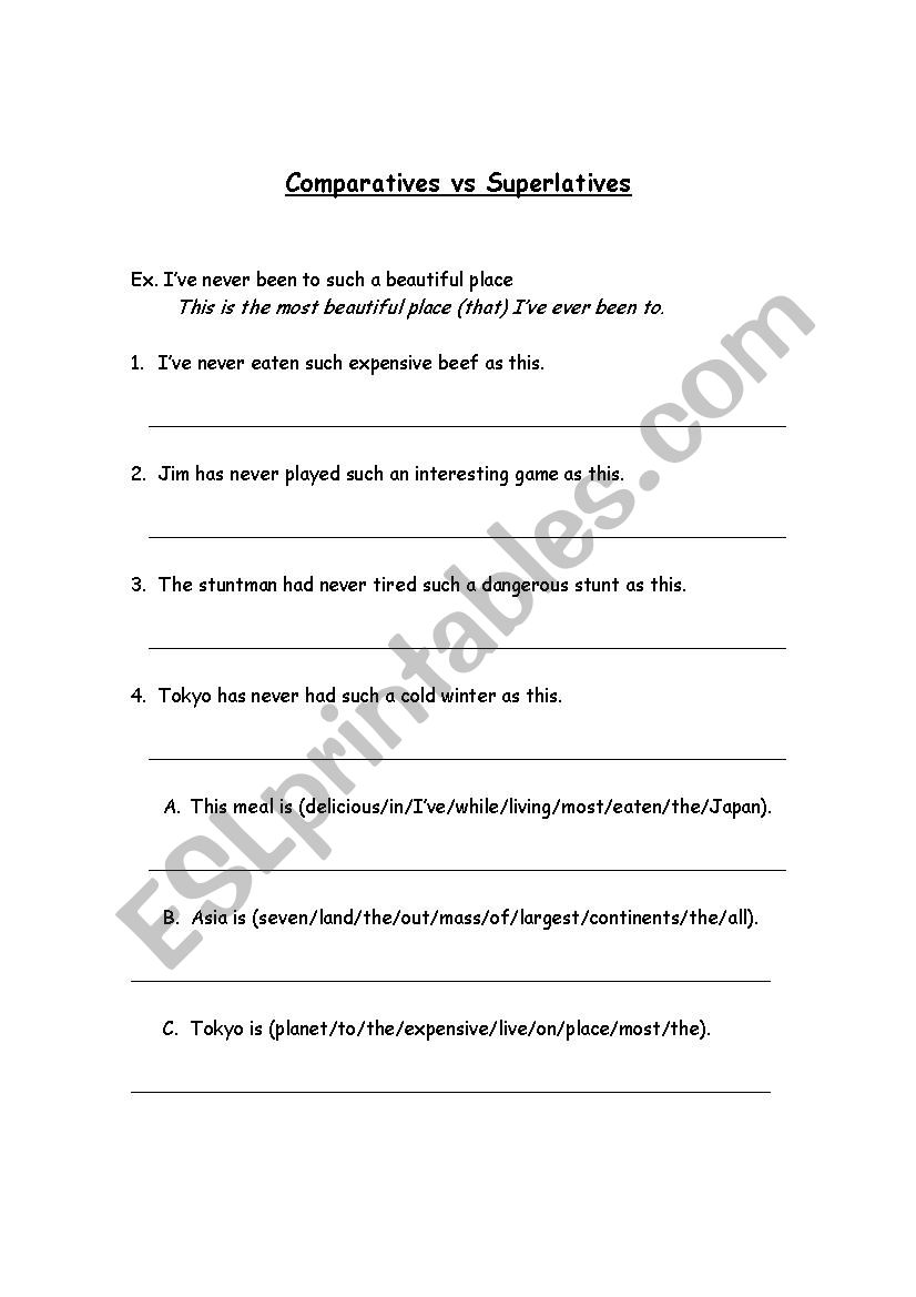 Comparatives vs Superlatives worksheet