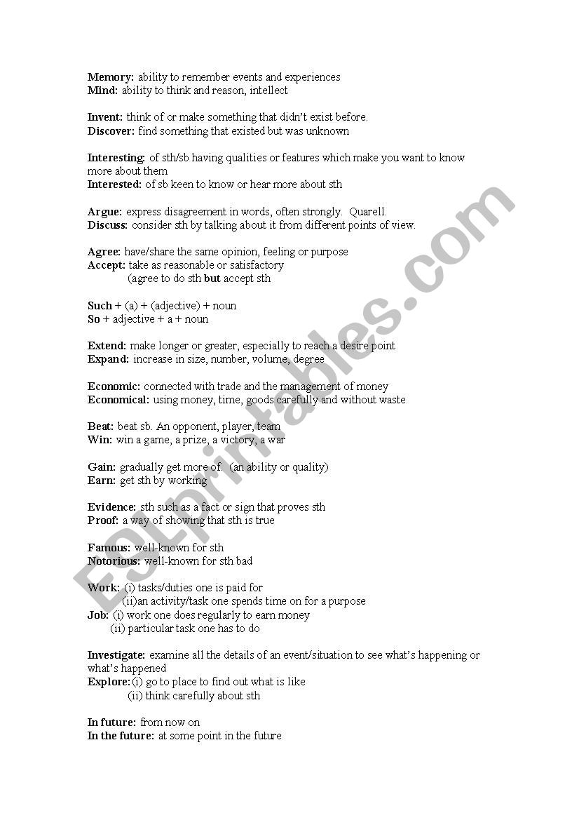 WORDS EASILY CONFUSED worksheet