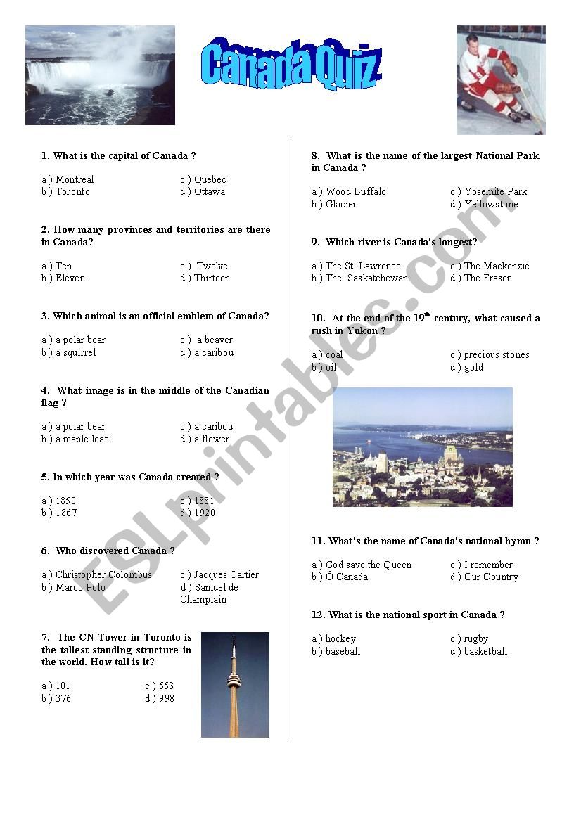 Canada Quiz ESL worksheet by march flower