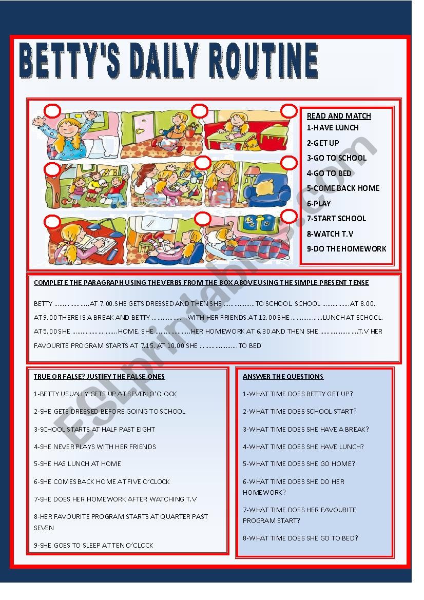 BETTYÂ´S DAILY ROUTINE worksheet