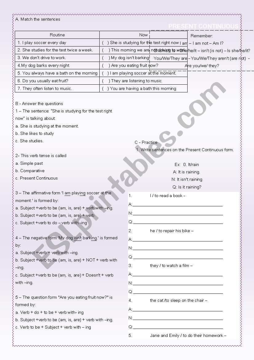 Present Coninuous worksheet