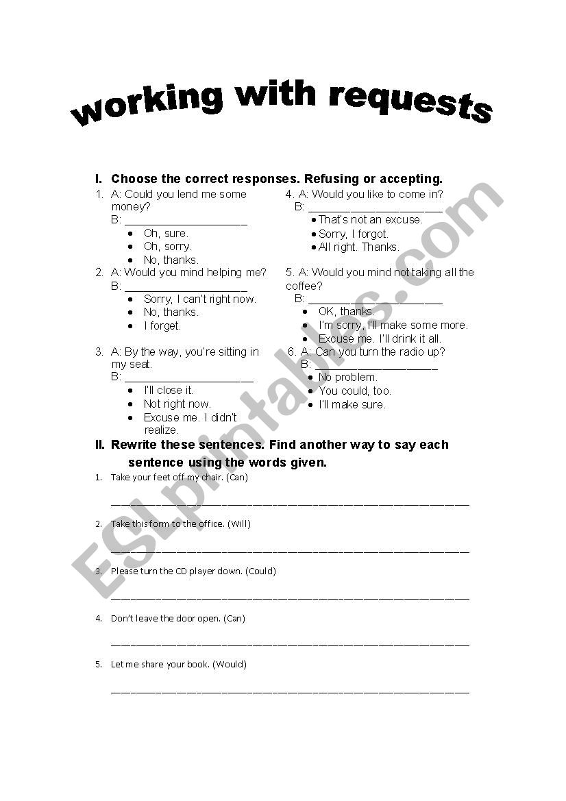 WORKING WITH REQUESTS worksheet