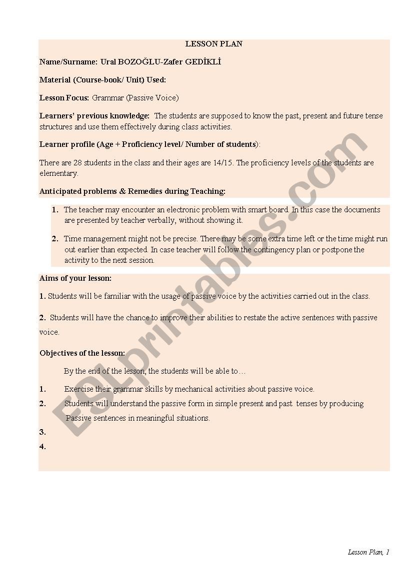 grammar lesson plan worksheet