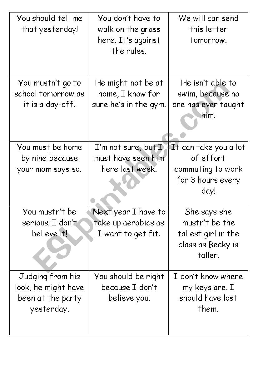 Modal Verbs Find Mistakes worksheet