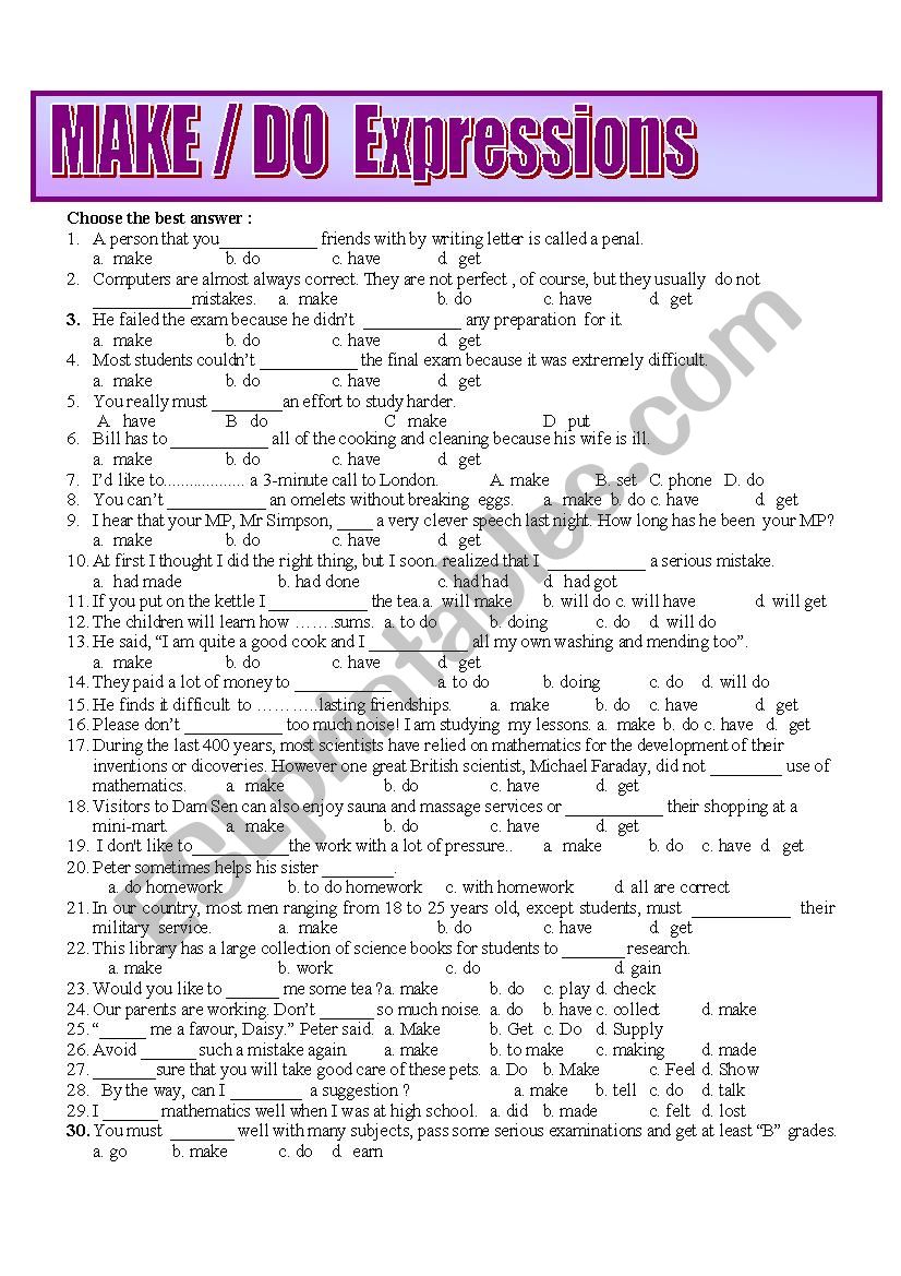 make and do worksheet