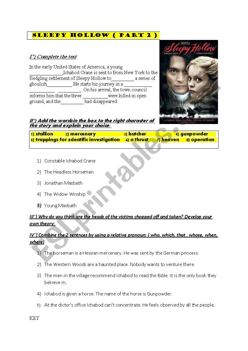 Film : Sleepy Hollow part2 worksheet