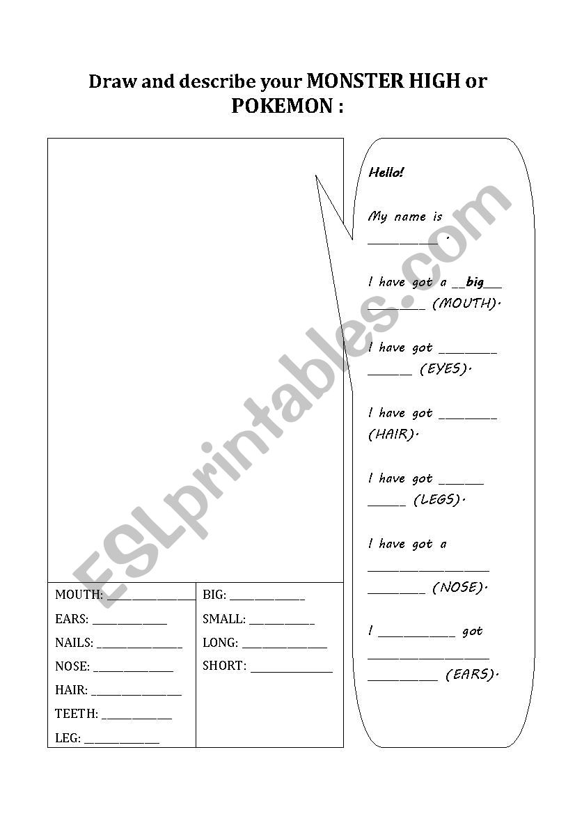 Draw and describe worksheet