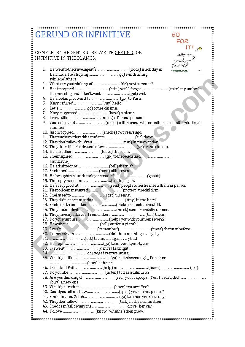 GERUND OR INFINITIVE worksheet