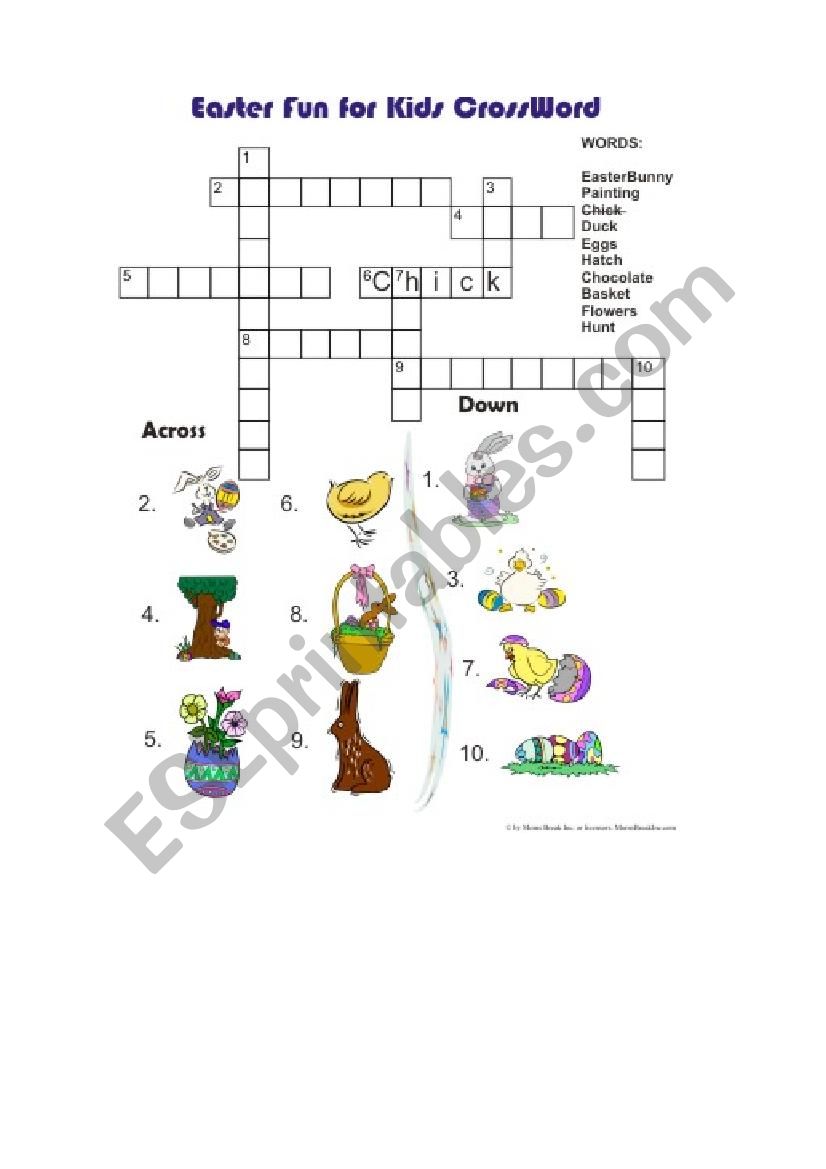 Easter vocabulary crosswords worksheet
