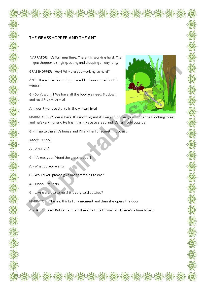THE GRASSHOPPER AND THE ANT worksheet