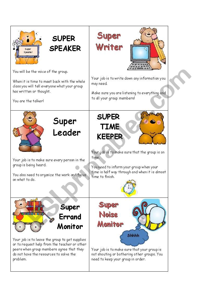 Cooperative Learning Cards worksheet