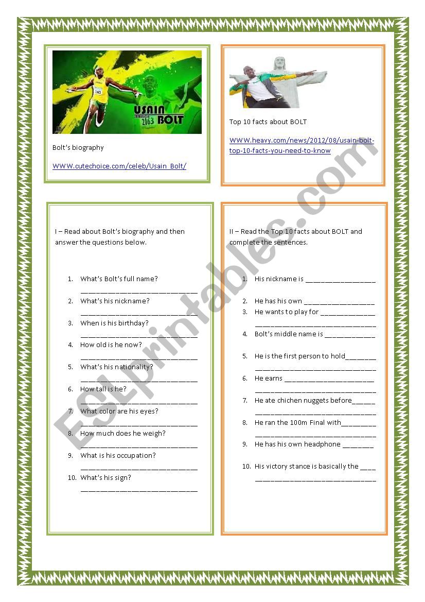BoltÂ´s Biography worksheet